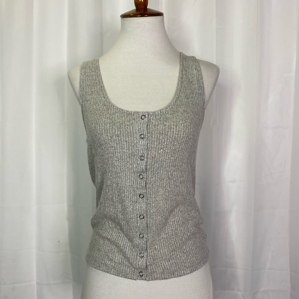 American Eagle Outfitters Gray Ribbed Button-Front Tank Top